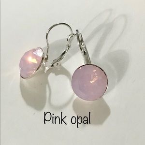 Crystal leverback earring - pink opal